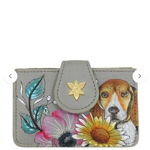 Anuschka Gray Wallet with Floral and Dog Design
